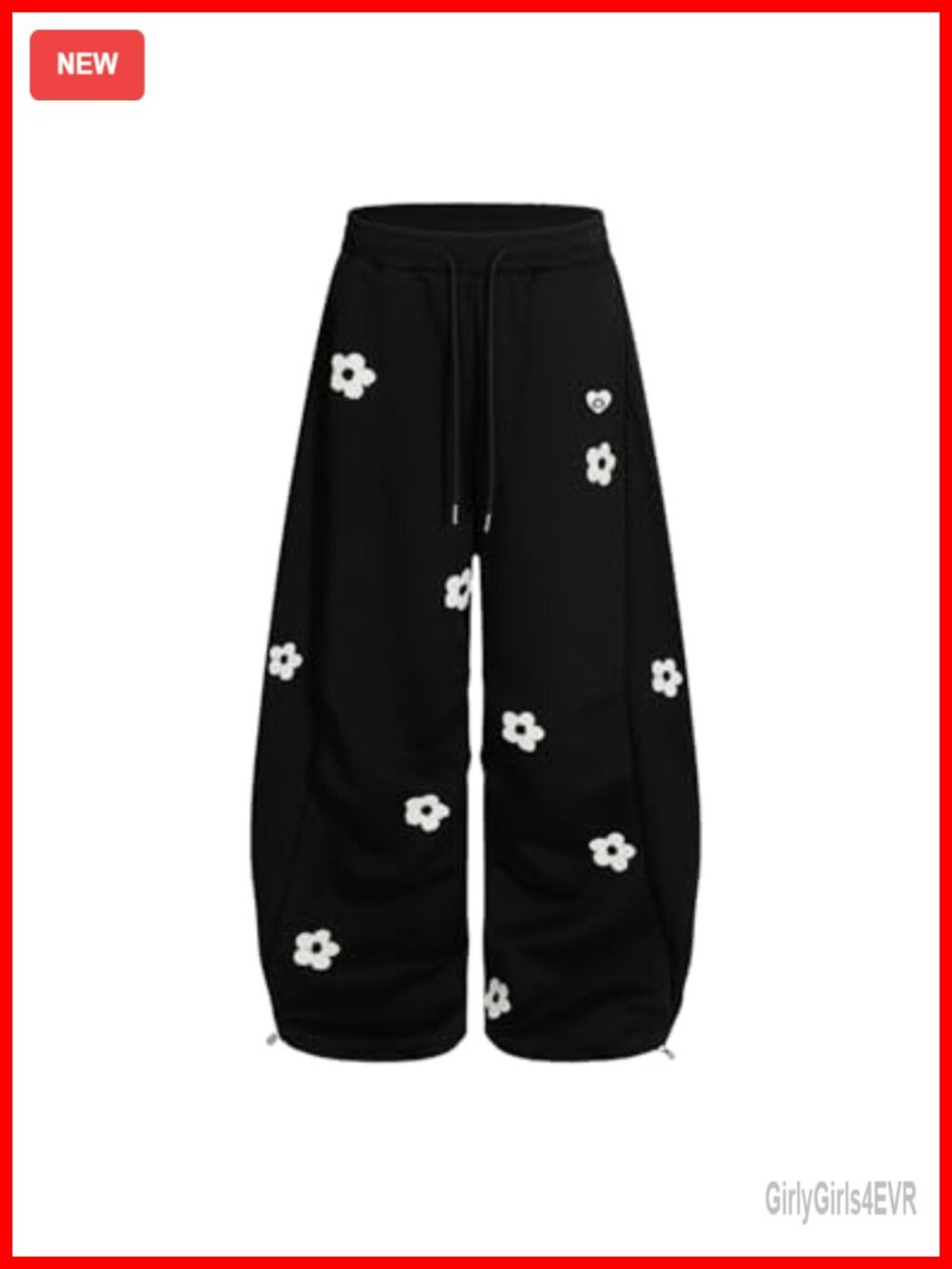 Wide Leg Sweatpants Flower Embroidery Baggy Barrel Lounge Pants